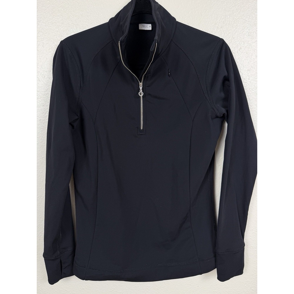 NILS Quarter Zip Fleece Lined Base‎ Layer Top Black Medium Ski Gorpcore